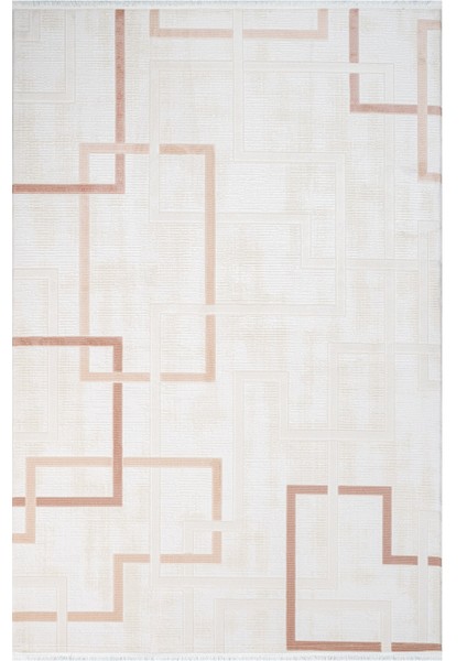 Maliyah Geometrik Krem Akrilik Dikdörtgen Modern Desenli Akrilik Hav Vermeyen Leke Tutmayan Kolay Temizlenen Yumuşak Makine Salon Yolluk Mutfak Halı