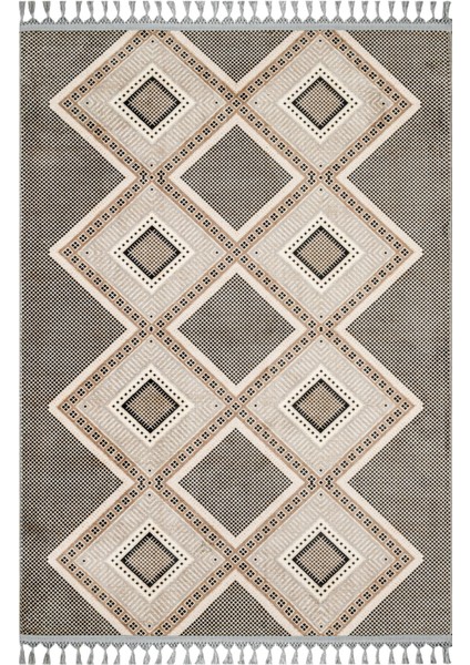 Primrose Gri Geometrik Etnik Modern Desenli Bambu Makinada Yıkanabilir Hav Toz Vermez Leke Tutmayan Kaymaz Taban Dijital Makine Baskı Salon Yolluk Mutfak Halı