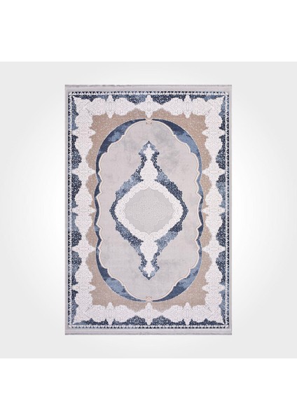 Adaline Çerçeveli Gri Yün Dikdörtgen Modern Desenli Akrilik Hav Vermeyen Leke Tutmayan Kolay Temizlenen Yumuşak Makine Salon Yolluk Mutfak Halı