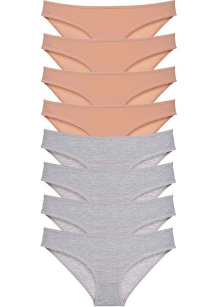 8 Adet Süper Eko Set Likralı Kadın Slip Külot Ten Gri