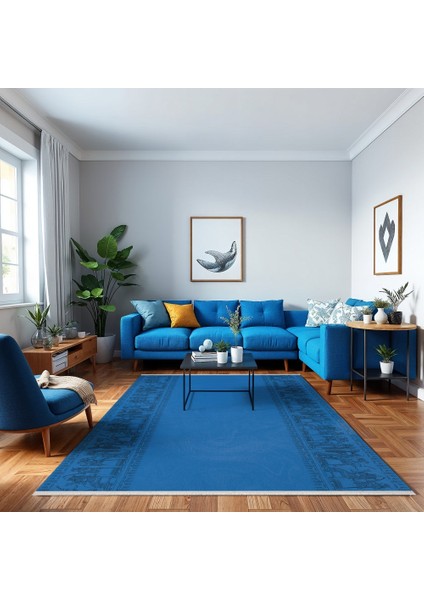Figürlü Mavi Pamuk Daire Modern Desenli Pamuk Makinada Yıkanabilir Hav Toz Vermez Leke Tutmayan Kaymaz Taban Dijital Makine Baskı Salon Yolluk Mutfak Halı modelleri