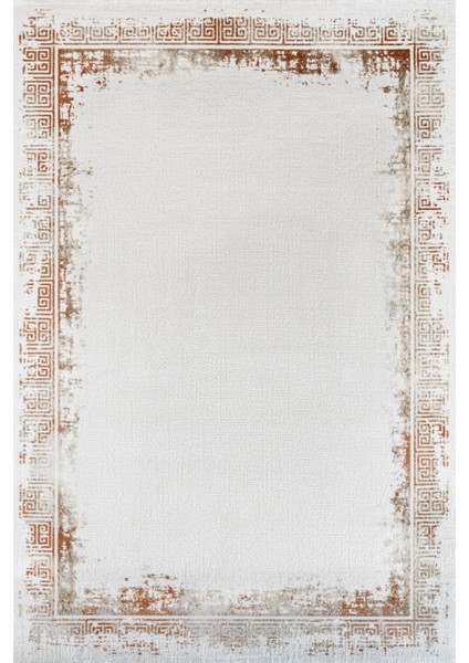 Turuncu Çerçeveli Etnik Modern Desenli Pamuk Makinada Yıkanabilir Hav Toz Vermez Leke Tutmayan Kaymaz Taban Dijital Makine Baskı Salon Yolluk Mutfak Halı