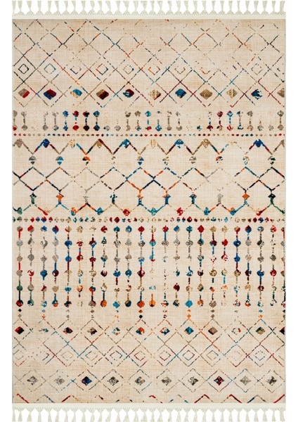 Prachi Bej Modern Etnik Desenli Bambu Makinada Yıkanabilir Hav Toz Vermez Leke Tutmayan Kaymaz Taban Dijital Makine Baskı Salon Yolluk Mutfak Halı