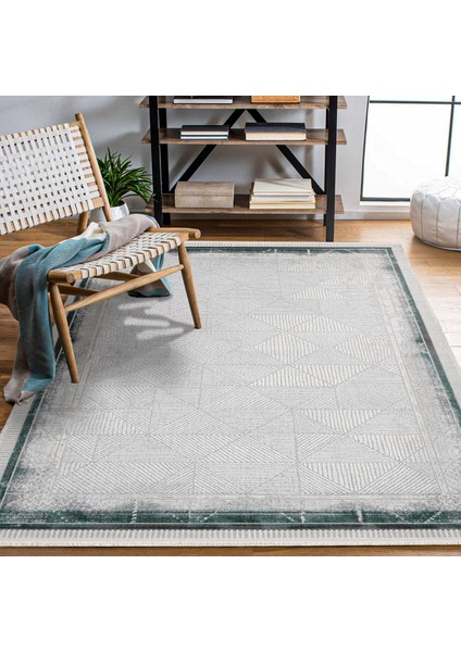 Çerçeveli Yeşil Pamuk Kare Modern Desenli Pamuk Makinada Yıkanabilir Hav Toz Vermez Leke Tutmayan Kaymaz Taban Dijital Makine Baskı Salon Yolluk Mutfak Halı fiyatları