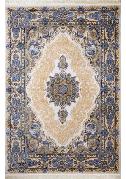 Klasik Mavi Viskon Dikdörtgen Modern Desenli Akrilik Hav Vermeyen Leke Tutmayan Kolay Temizlenen Yumuşak Makine Salon Yolluk Mutfak Halı