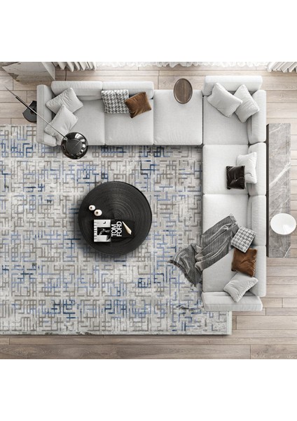 Mavi Geometrik Etnik Modern Desenli Pamuk Makinada Yıkanabilir Hav Toz Vermez Leke Tutmayan Kaymaz Taban Dijital Makine Baskı Salon Yolluk Mutfak Halı modelleri