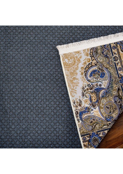 Mavi Klasik Etnik Modern Desenli Pamuk Makinada Yıkanabilir Hav Toz Vermez Leke Tutmayan Kaymaz Taban Dijital Makine Baskı Salon Yolluk Mutfak Halı indirimleri