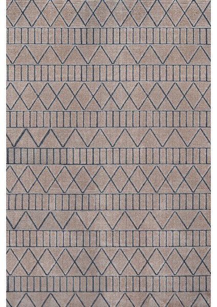 Geometrik Bej Pamuk Dikdörtgen Modern Desenli Pamuk Makinada Yıkanabilir Hav Toz Vermez Leke Tutmayan Kaymaz Taban Dijital Makine Baskı Salon Yolluk Mutfak Halı