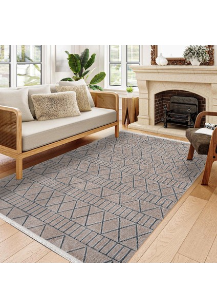 Geometrik Bej Pamuk Dikdörtgen Modern Desenli Pamuk Makinada Yıkanabilir Hav Toz Vermez Leke Tutmayan Kaymaz Taban Dijital Makine Baskı Salon Yolluk Mutfak Halı fiyatları