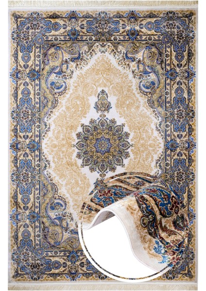 Klasik Mavi Viskon Dikdörtgen Modern Desenli Akrilik Hav Vermeyen Leke Tutmayan Kolay Temizlenen Yumuşak Makine Salon Yolluk Mutfak Halı