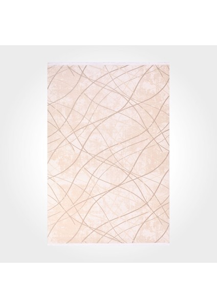 Rosie Çizgili Krem Akrilik Dikdörtgen Modern Desenli Akrilik Hav Vermeyen Leke Tutmayan Kolay Temizlenen Yumuşak Makine Salon Yolluk Mutfak Halı