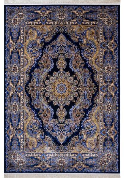 Klasik Lacivert Viskon Dikdörtgen Modern Desenli Akrilik Hav Vermeyen Leke Tutmayan Kolay Temizlenen Yumuşak Makine Salon Yolluk Mutfak Halı