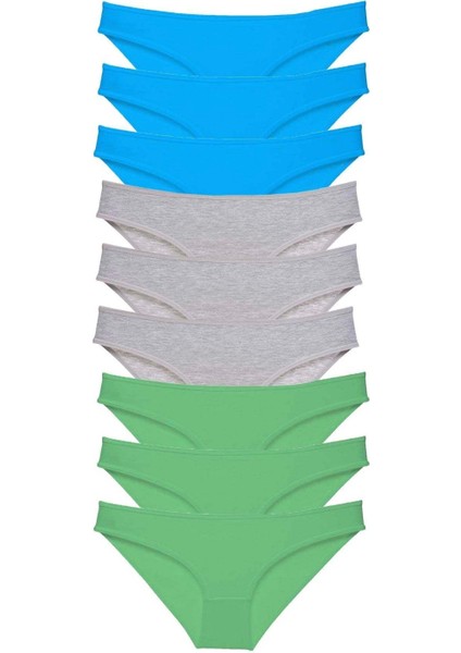 9 Adet Süper Eko Set Likralı Kadın Slip Külot Yeşil Gri Mavi