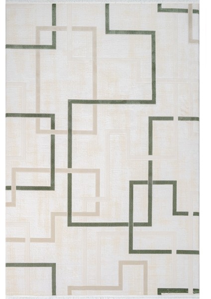 Noa Geometrik Krem Akrilik Kare Modern Desenli Akrilik Hav Vermeyen Leke Tutmayan Kolay Temizlenen Yumuşak Makine Salon Yolluk Mutfak Halı