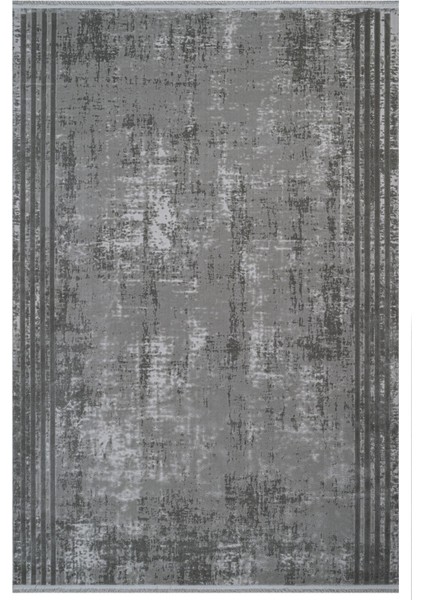 Harper Çizgili Gri Akrilik Kare Modern Desenli Akrilik Hav Vermeyen Leke Tutmayan Kolay Temizlenen Yumuşak Makine Salon Yolluk Mutfak Halı