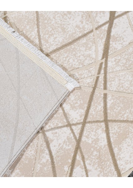 Rosie Çizgili Krem Akrilik Kare Modern Desenli Akrilik Hav Vermeyen Leke Tutmayan Kolay Temizlenen Yumuşak Makine Salon Yolluk Mutfak Halı indirimleri