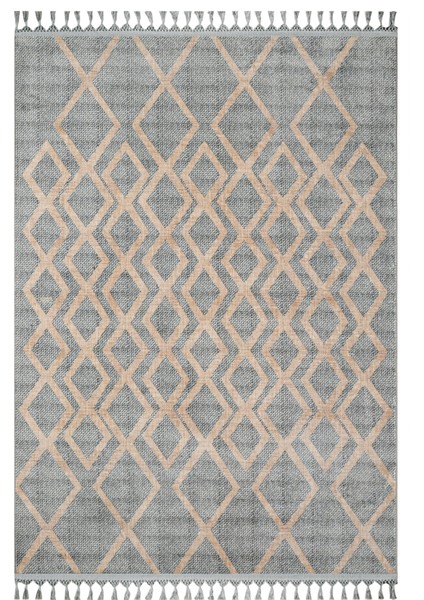 Pranay Gri Geometrik Etnik Modern Desenli Bambu Makinada Yıkanabilir Hav Toz Vermez Leke Tutmayan Kaymaz Taban Dijital Makine Baskı Salon Yolluk Mutfak Halı