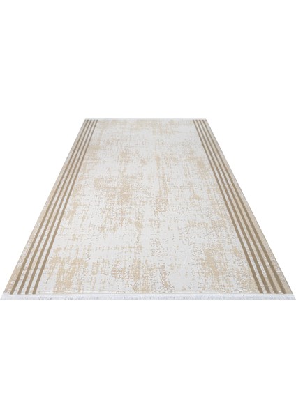 Addilyn Çerçeveli Krem Akrilik Kare Modern Desenli Akrilik Hav Vermeyen Leke Tutmayan Kolay Temizlenen Yumuşak Makine Salon Yolluk Mutfak Halı