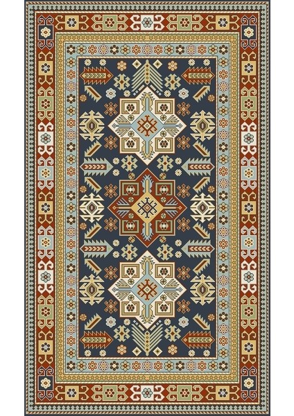 Abject Yöresel Lacivert Bambu Dikdörtgen Modern Desenli Akrilik Hav Vermeyen Leke Tutmayan Kolay Temizlenen Yumuşak Makine Salon Yolluk Mutfak Halı