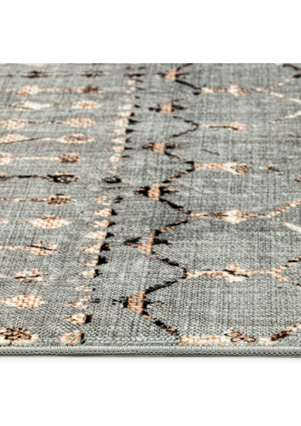 Pradeep Gri Modern Etnik Desenli Bambu Makinada Yıkanabilir Hav Toz Vermez Leke Tutmayan Kaymaz Taban Dijital Makine Baskı Salon Yolluk Mutfak Halı modelleri