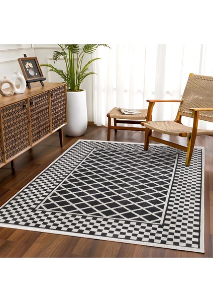 Siyah Geometrik Etnik Modern Desenli Pamuk Makinada Yıkanabilir Hav Toz Vermez Leke Tutmayan Kaymaz Taban Dijital Makine Baskı Salon Yolluk Mutfak Halı fırsatları