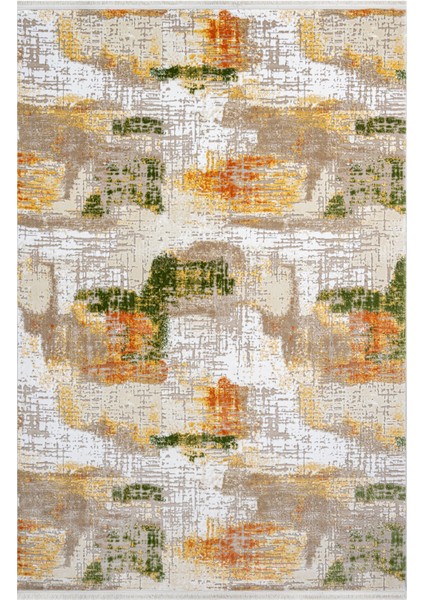 Amira Modern Turuncu Yün Dikdörtgen Modern Desenli Akrilik Hav Vermeyen Leke Tutmayan Kolay Temizlenen Yumuşak Makine Salon Yolluk Mutfak Halı