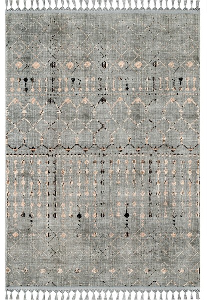 Pradeep Gri Modern Etnik Desenli Bambu Makinada Yıkanabilir Hav Toz Vermez Leke Tutmayan Kaymaz Taban Dijital Makine Baskı Salon Yolluk Mutfak Halı