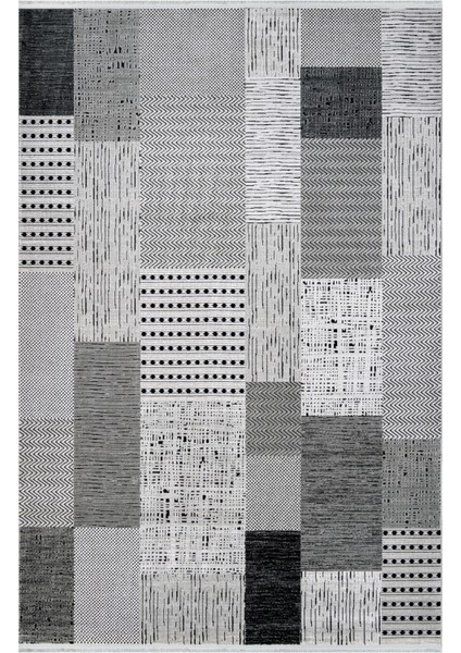 Delaney Patchwork Gri Pamuk Dikdörtgen Modern Desenli Akrilik Hav Vermeyen Leke Tutmayan Kolay Temizlenen Yumuşak Makine Salon Yolluk Mutfak Halı