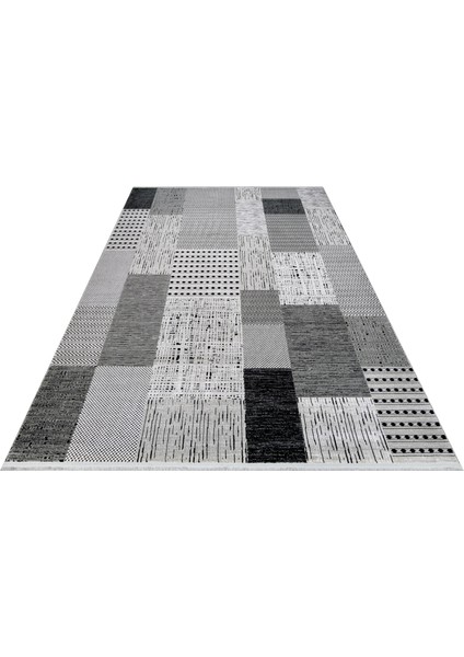 Delaney Patchwork Gri Pamuk Kare Modern Desenli Akrilik Hav Vermeyen Leke Tutmayan Kolay Temizlenen Yumuşak Makine Salon Yolluk Mutfak Halı fiyatları