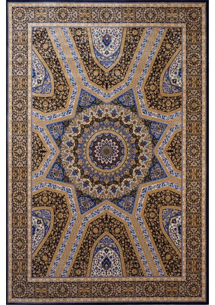 Mavi Klasik Etnik Modern Desenli Pamuk Makinada Yıkanabilir Hav Toz Vermez Leke Tutmayan Kaymaz Taban Dijital Makine Baskı Salon Yolluk Mutfak Halı