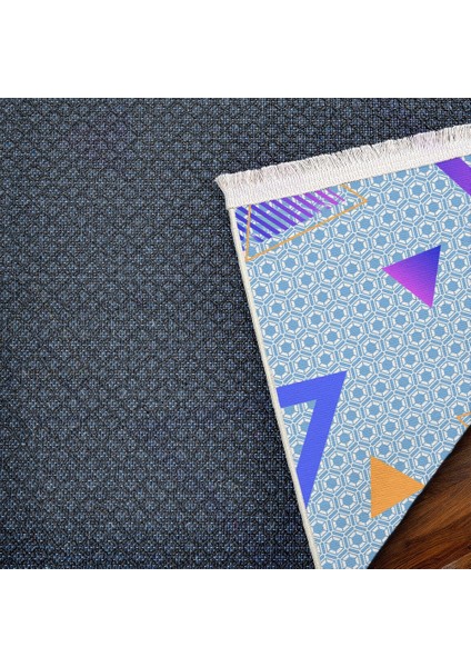 Geometrik Mavi Pamuk Dikdörtgen Modern Desenli Pamuk Makinada Yıkanabilir Hav Toz Vermez Leke Tutmayan Kaymaz Taban Dijital Makine Baskı Salon Yolluk Mutfak Halı indirimleri