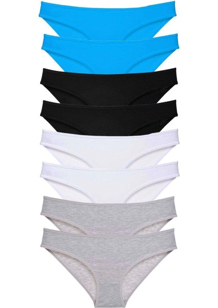8 Adet Süper Eko Set Likralı Kadın Slip Külot Siyah Gri Beyaz Mavi