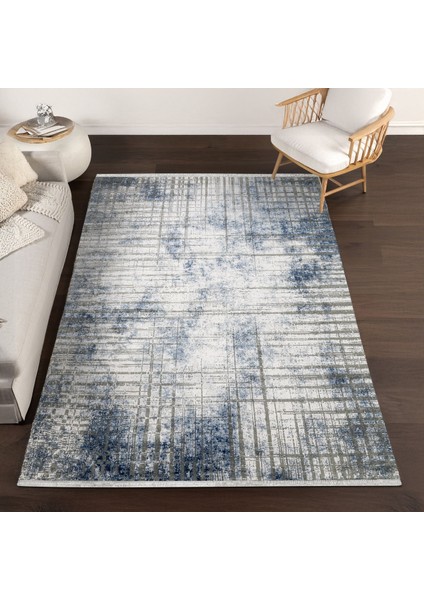 Mavi Modern Etnik Desenli Pamuk Makinada Yıkanabilir Hav Toz Vermez Leke Tutmayan Kaymaz Taban Dijital Makine Baskı Salon Yolluk Mutfak Halı modelleri