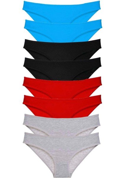 8 Adet Süper Eko Set Likralı Kadın Slip Külot Siyah Kırmızı Gri Mavi