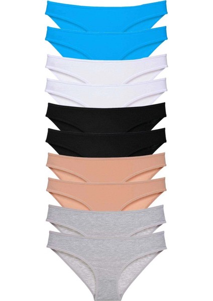 10 Adet Süper Eko Set Likralı Kadın Slip Siyah Ten Gri Beyaz Mavi
