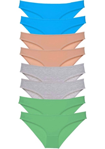 8 Adet Süper Eko Set Likralı Kadın Slip Külot Ten Gri Yeşil Mavi