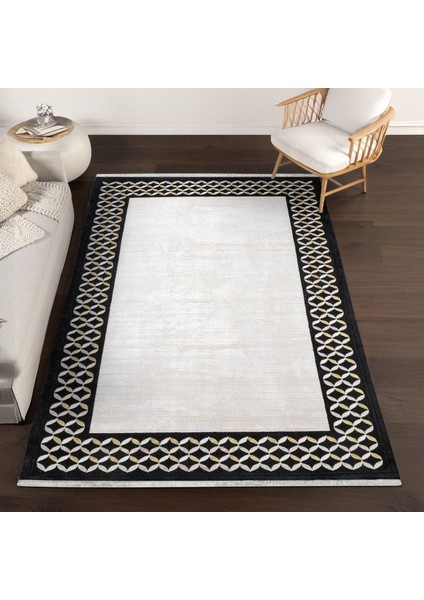 Siyah Geometrik Etnik Modern Desenli Pamuk Makinada Yıkanabilir Hav Toz Vermez Leke Tutmayan Kaymaz Taban Dijital Makine Baskı Salon Yolluk Mutfak Halı modelleri