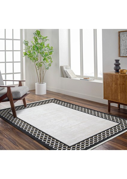 Siyah Geometrik Etnik Modern Desenli Pamuk Makinada Yıkanabilir Hav Toz Vermez Leke Tutmayan Kaymaz Taban Dijital Makine Baskı Salon Yolluk Mutfak Halı fırsatları