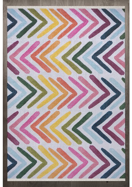 Zikzak Pembe Pamuk Dikdörtgen Modern Desenli Pamuk Makinada Yıkanabilir Hav Toz Vermez Leke Tutmayan Kaymaz Taban Dijital Makine Baskı Salon Yolluk Mutfak Halı