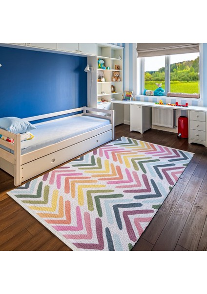 Zikzak Pembe Pamuk Dikdörtgen Modern Desenli Pamuk Makinada Yıkanabilir Hav Toz Vermez Leke Tutmayan Kaymaz Taban Dijital Makine Baskı Salon Yolluk Mutfak Halı fiyatları