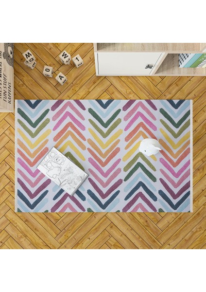 Zikzak Pembe Pamuk Dikdörtgen Modern Desenli Pamuk Makinada Yıkanabilir Hav Toz Vermez Leke Tutmayan Kaymaz Taban Dijital Makine Baskı Salon Yolluk Mutfak Halı fırsatları