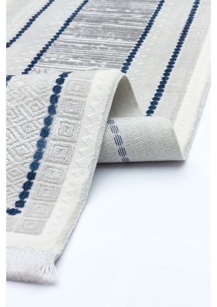 Xeraphina Mavi Çerçeveli Etnik Modern Desenli Viskon Hav Vermeyen Leke Tutmayan Kolay Temizlenen Yumuşak Makine Salon Yolluk Mutfak Halı fiyatları