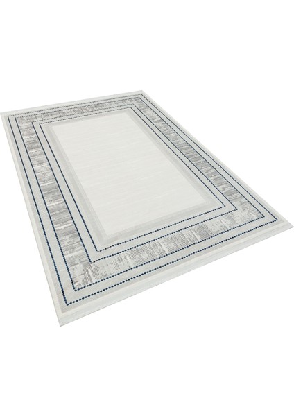 Xeraphina Mavi Çerçeveli Etnik Modern Desenli Viskon Hav Vermeyen Leke Tutmayan Kolay Temizlenen Yumuşak Makine Salon Yolluk Mutfak Halı fırsatları