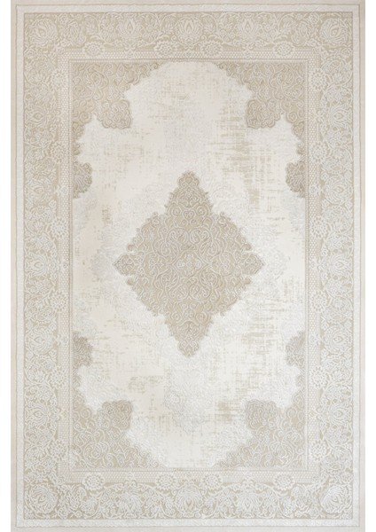 Bej Klasik Etnik Modern Desenli Pamuk Makinada Yıkanabilir Hav Toz Vermez Leke Tutmayan Kaymaz Taban Dijital Makine Baskı Salon Yolluk Mutfak Halı