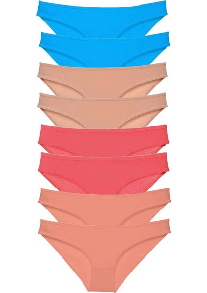 8 Adet Süper Eko Set Likralı Kadın Slip Külot Ten Pudra Fuşya Mavi