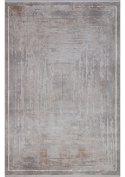 Pranayam Gri Geometrik Etnik Modern Desenli Viskon Hav Vermeyen Leke Tutmayan Kolay Temizlenen Yumuşak Makine Salon Yolluk Mutfak Halı