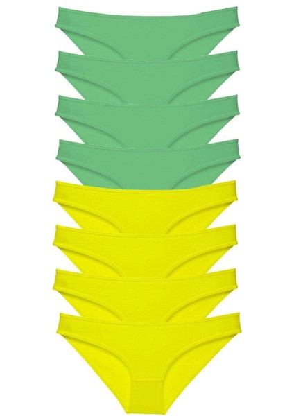 8 Adet Süper Eko Set Likralı Kadın Slip Külot Sarı Yeşil