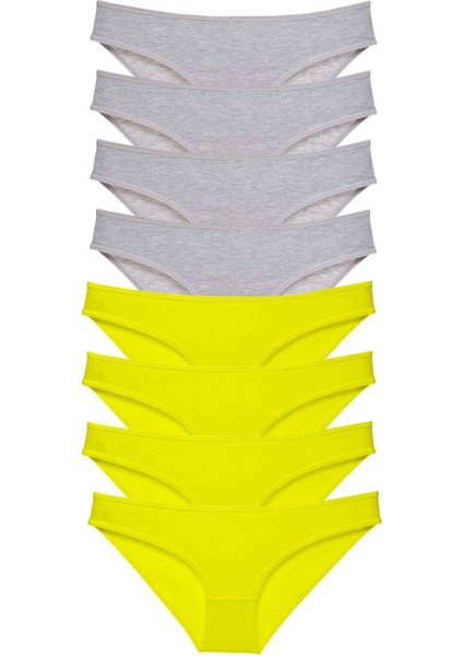 8 Adet Süper Eko Set Likralı Kadın Slip Külot Sarı Gri