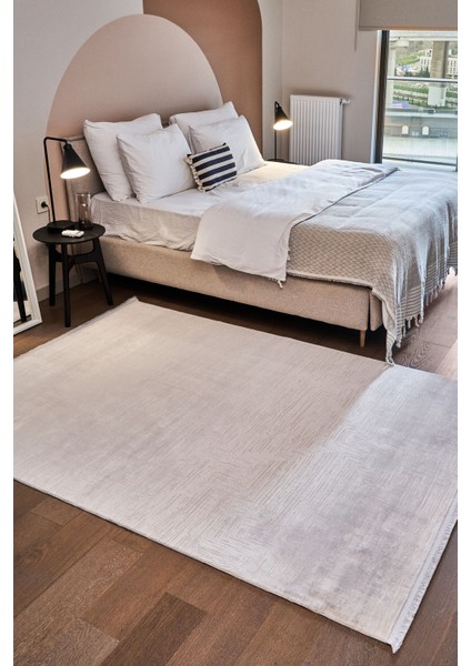 Vennie Gri Düz Etnik Modern Desenli Viskon Hav Vermeyen Leke Tutmayan Kolay Temizlenen Yumuşak Makine Salon Yolluk Mutfak Halı