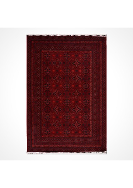 Çerçeveli Kırmızı Pamuk Dikdörtgen Modern Desenli Akrilik Hav Vermeyen Leke Tutmayan Kolay Temizlenen Yumuşak Makine Salon Yolluk Mutfak Halı